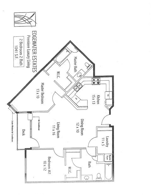 Floor plan for 2 beds, 2 baths, 1041 sqft
